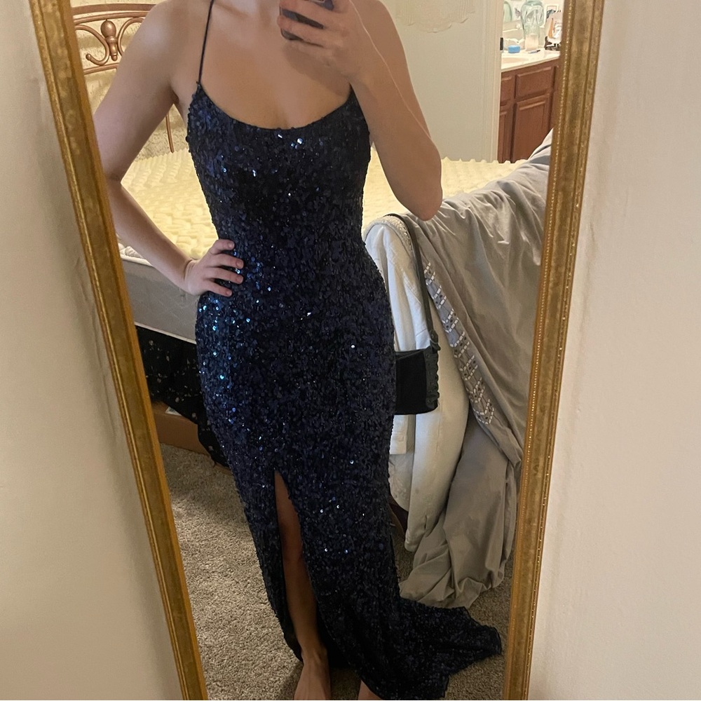 Primavera midnight blue formal sequin gown
